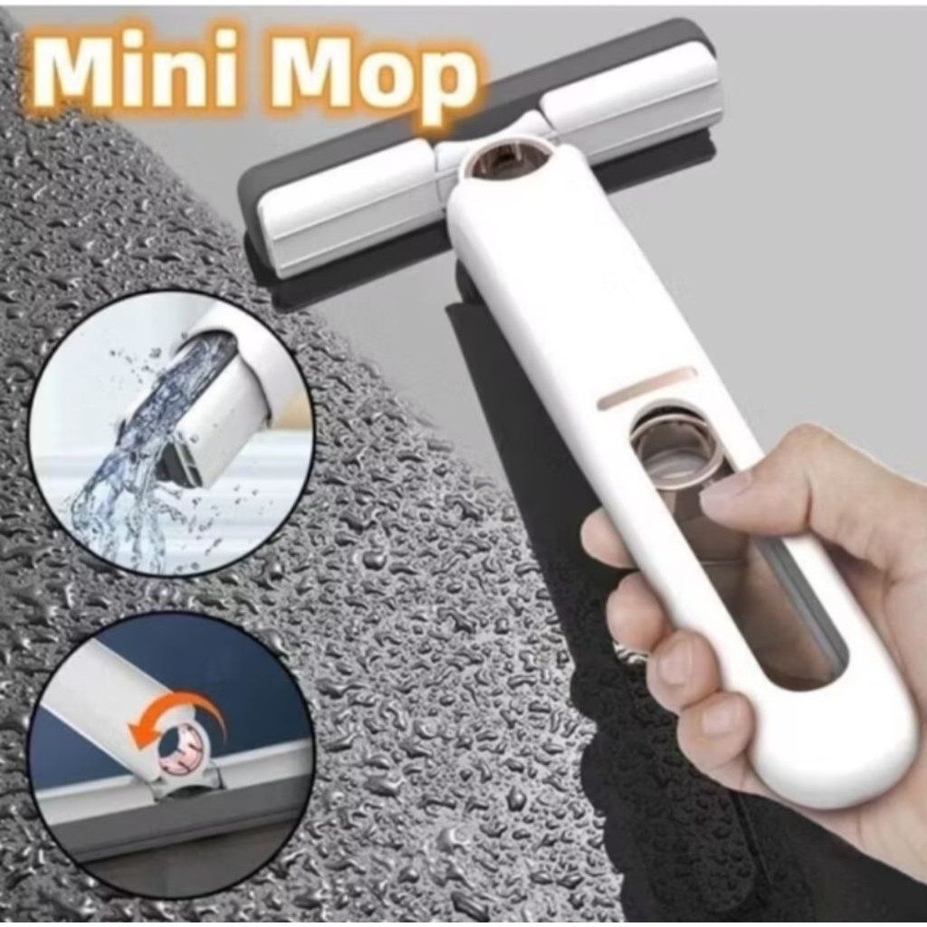 1 Set Mini Mop Portabel lipat Alat Pel Kaca Keramik Lap Meja Spon Busa
