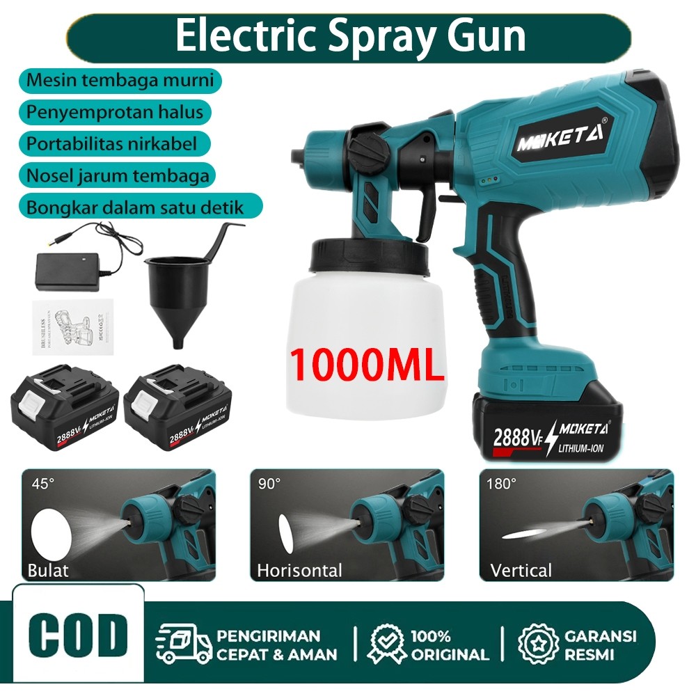 MOKETA 1000ML Electric Spray Gun 3000W Pistol Semprot Listrik Paint Semprot Cat Alat Semprot Cat Sem