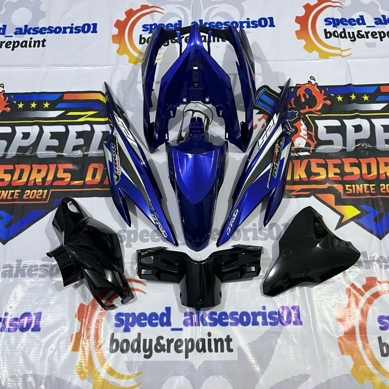 Cover Full Body Halus Honda Vario techno 125 lama old warna biru plus striping fulset
