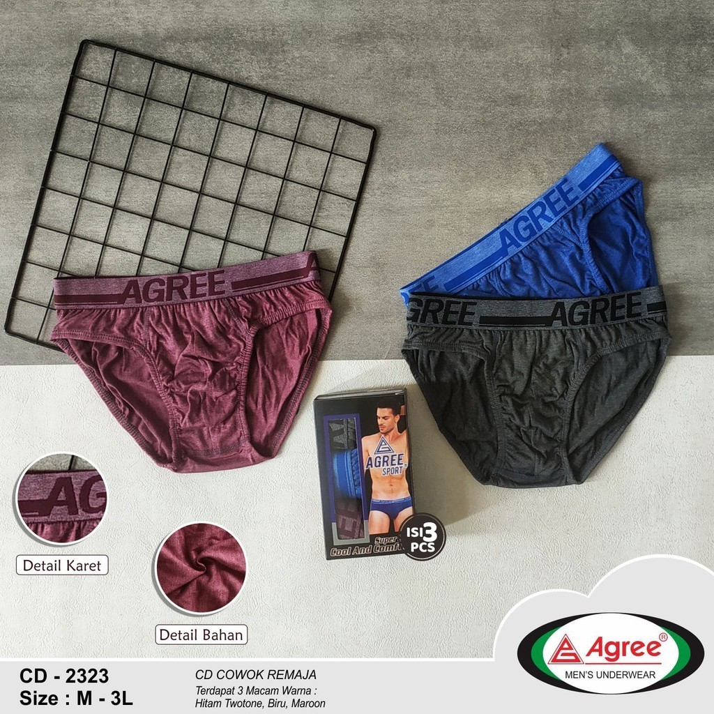 [ 3 PCS ] CD Pria Agree Sport 2323 Karet Boxer Dewasa | Celana Dalam Agree 2323 Lembut,Adem & Nyaman