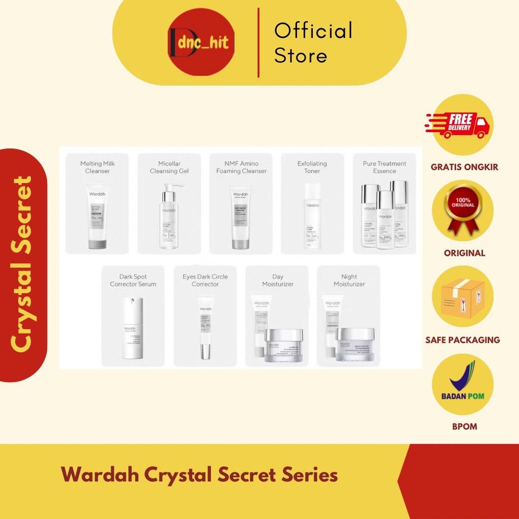 WARDAH Crystal Secret Series Lengkap - Milk Cleanser, Micellar Cleansing Gel, Foaming Cleanser, Exfo