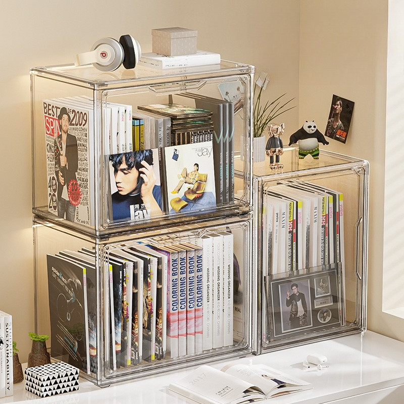 Transparent Bookshelf Album CD Desktop Dustproof Large Capacity Acrylic Display Cabinet Book Storage