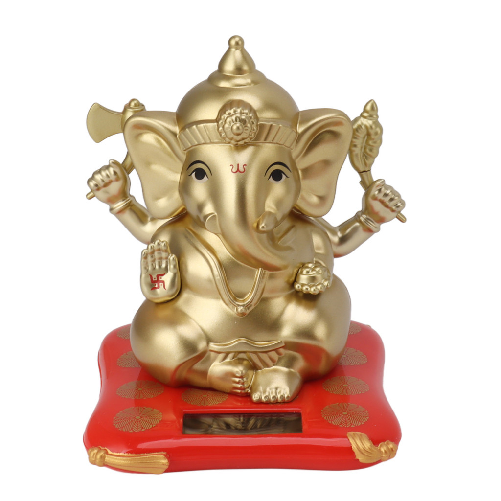 Ganesha Elephant God Statue ABS Solar Powered Indian Ganesha Figurine Ornament for Car Dashboard Hom