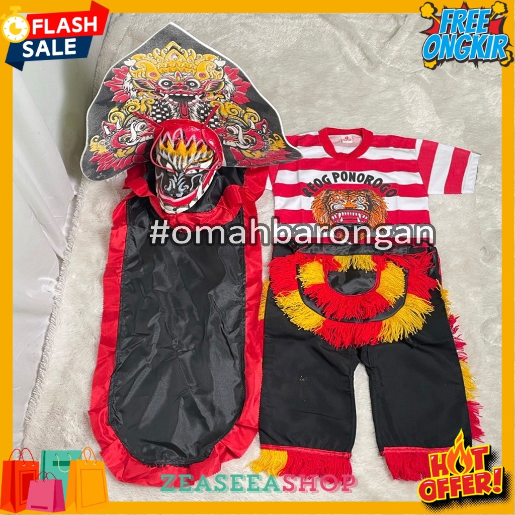 ZEA Mainan Anak Stelan Kaos Celana Reog Ponorogo dan Barongan Devil Caplokan Spon Free Embong Kemul