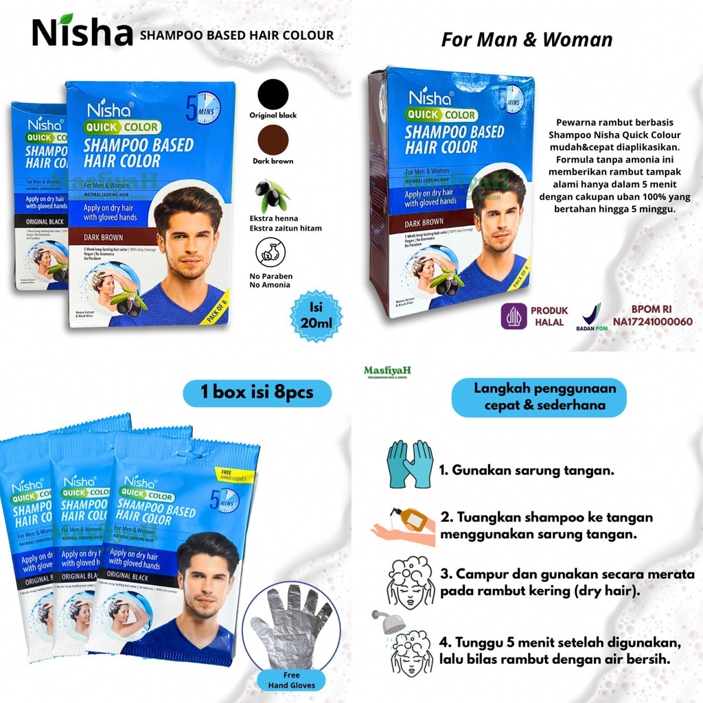 NISHA SHAMPO 20MLCAT RAMBUT HERBAL SEMIR RAMBUT HALAL HENA RAMBUT ALAMI PEWARNA RAMBUT HALAL HERBAL 