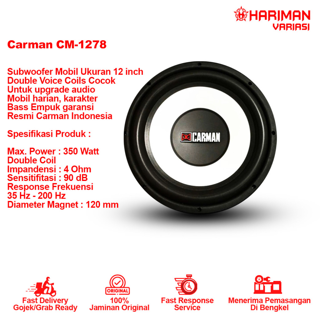 InCar care Subwoofer Carman 12 Inch CM-1278 Double Coil 350 Watt