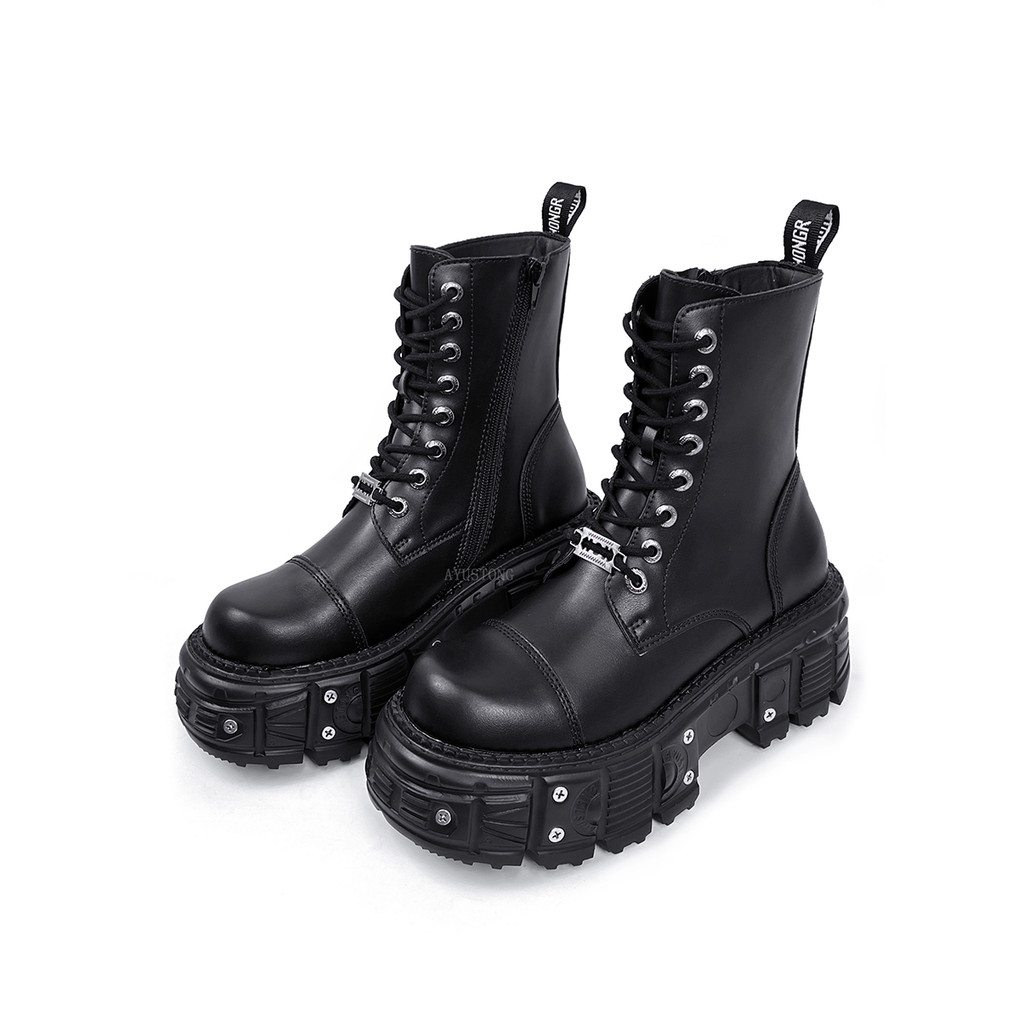 New Punk Women Platform Ankle Boots Female's Rock Round Toe Lace Up Fashion Retro Chunky Shoes Metal
