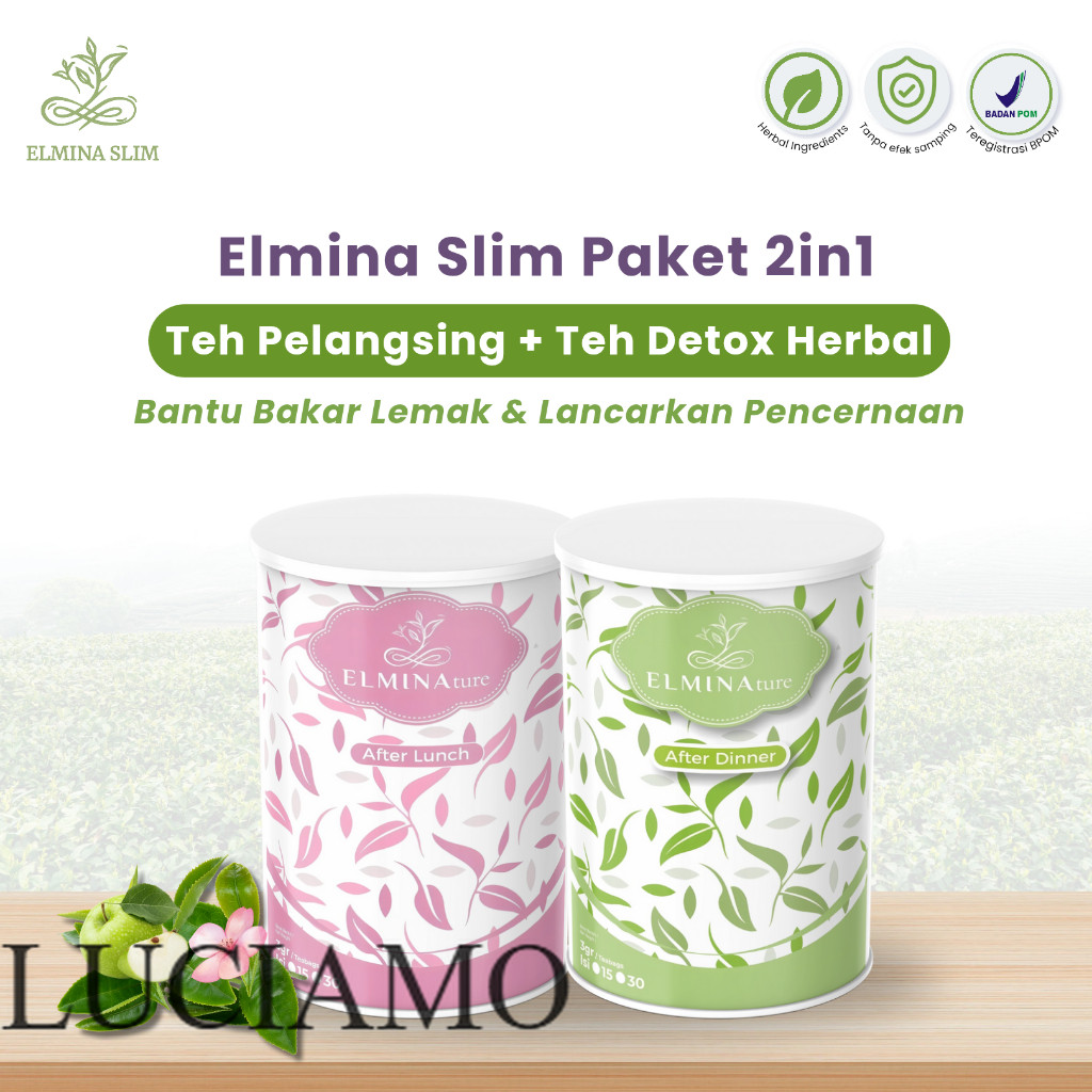 [  LUCIAMO ] Elmina Slim Paket 2in1 – Detox Tea + Slimming Tea | Teh Pelangsing & Detox Sehat