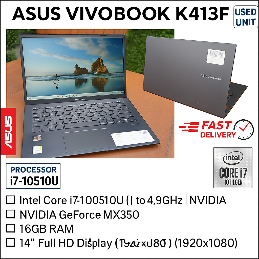 Laptop Asus VivoBook K413F Intel Core i7-10510u NVIDIA MX350 Ram16Gb Ssd512Gb Laptop desain gaming l