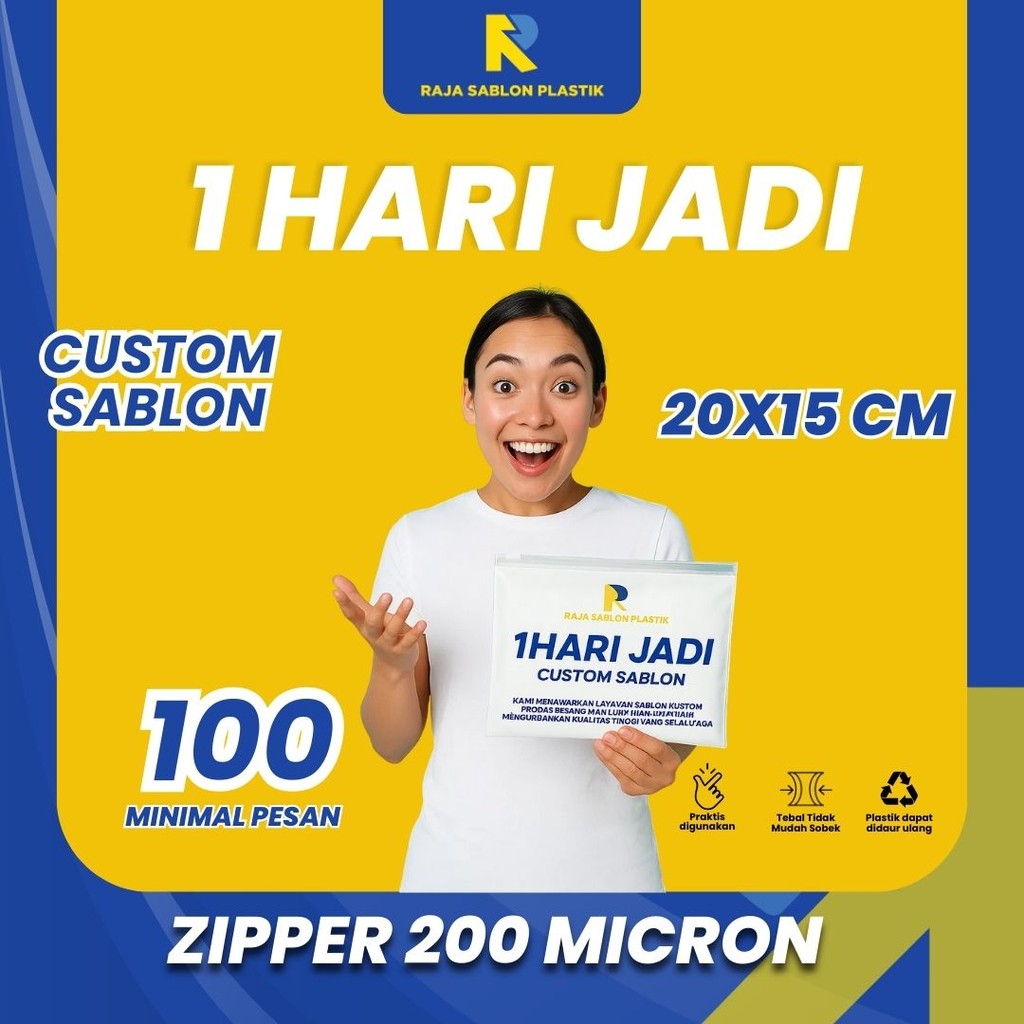 CUSTOM SABLON Zipper PE 20X15 / Zipper Bag / Travel Pouch / Ziplock Kemasan Super Tebal 160 Micron -