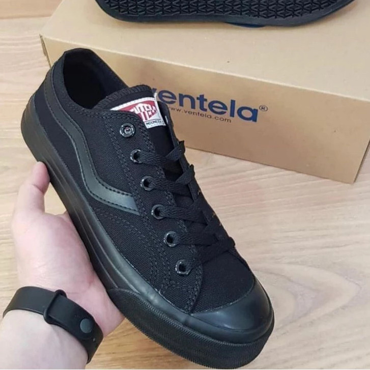Ventela All Black Low Original Sepatu Sekolah Ventela Full Black Hitam Polos