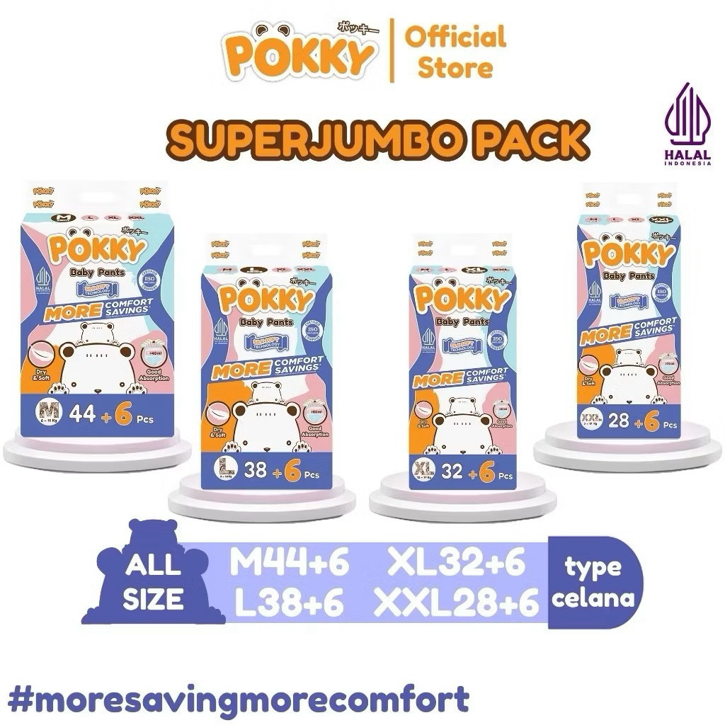 Pokky Baby Pant Super Jumbo M44+6 L38+6 XL32+6 XXL28+6 - Pokky Pampers Super Jumbo
