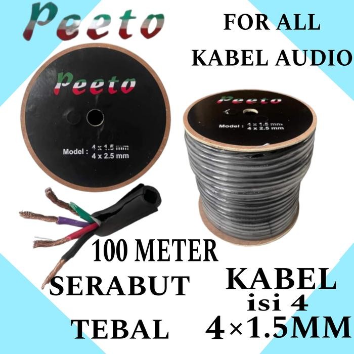 Kabel Speaker Audio PEETO Isi 4 Ukuran 4×1.5MM 100 Meter, 1 Roll,