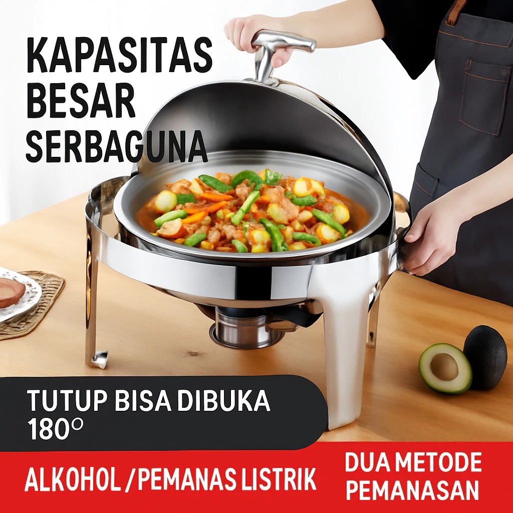 OKkingKitchen Wadah Prasmanan Stainless Steel Prasmanan Penutup Persegi,Prasmanan Bulat