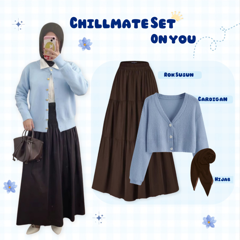 Ootd Wanita Kekinian || Cardigan wanita + Rok Korean Style + Hijab Segi Empat || One set Rok dan Ata