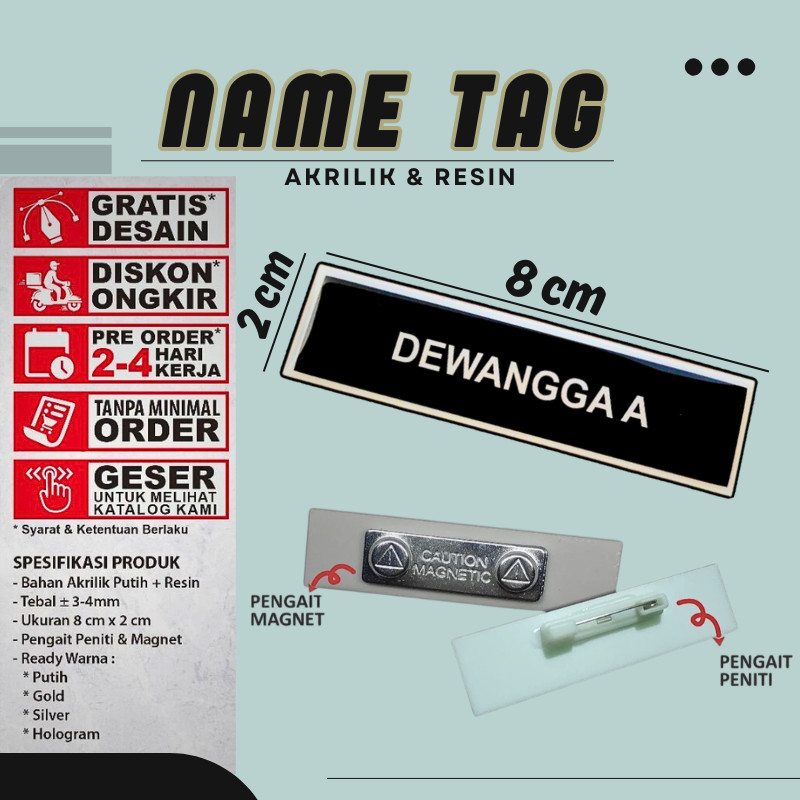 Name Tag Nama Dada Nama Dokter Akrilik Magnet Peniti Gold Silver