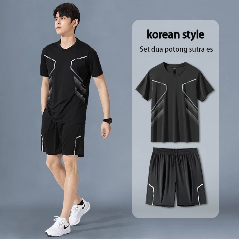 Setelan kaos pria Korea style Selatan distro pria Cepat kering/sutra es olahraga new premium pria se