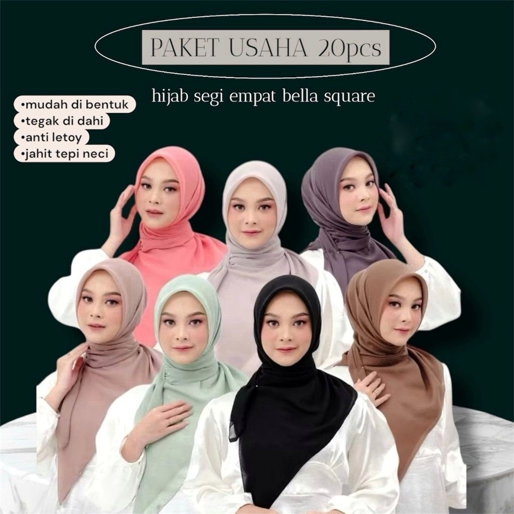 HIJAB GROSIR BELLA SQUARE (10/20pcs)||Paket Usaha Hijab Bella Square||Bella Square Premium