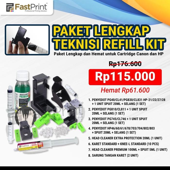 Fast Print Paket Tool Teknisi Printer Refill Kit Canon HP