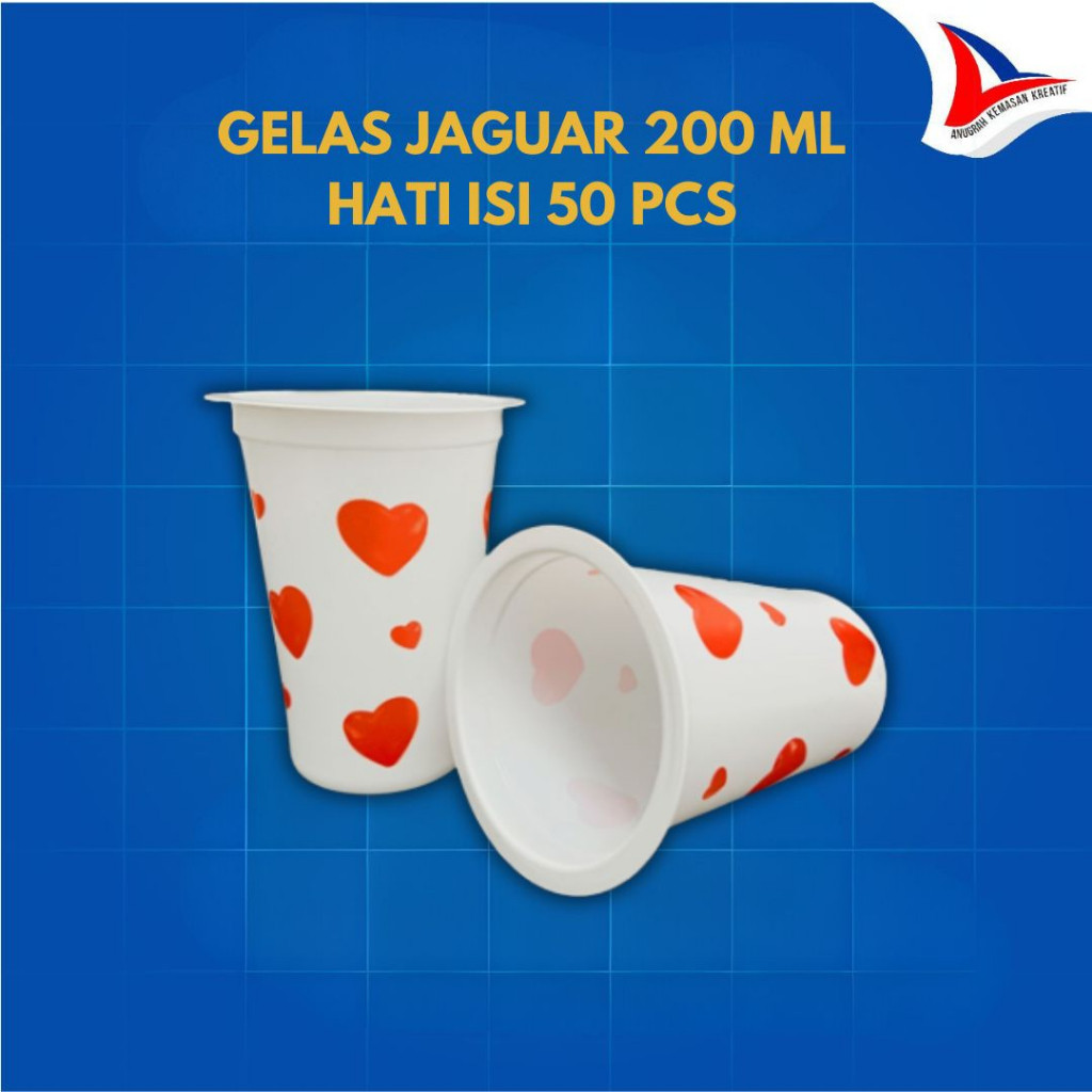 Gelas Jaguar 200 Ml Love / Gelas Plastik Love Hati Isi 50 Pcs COD
