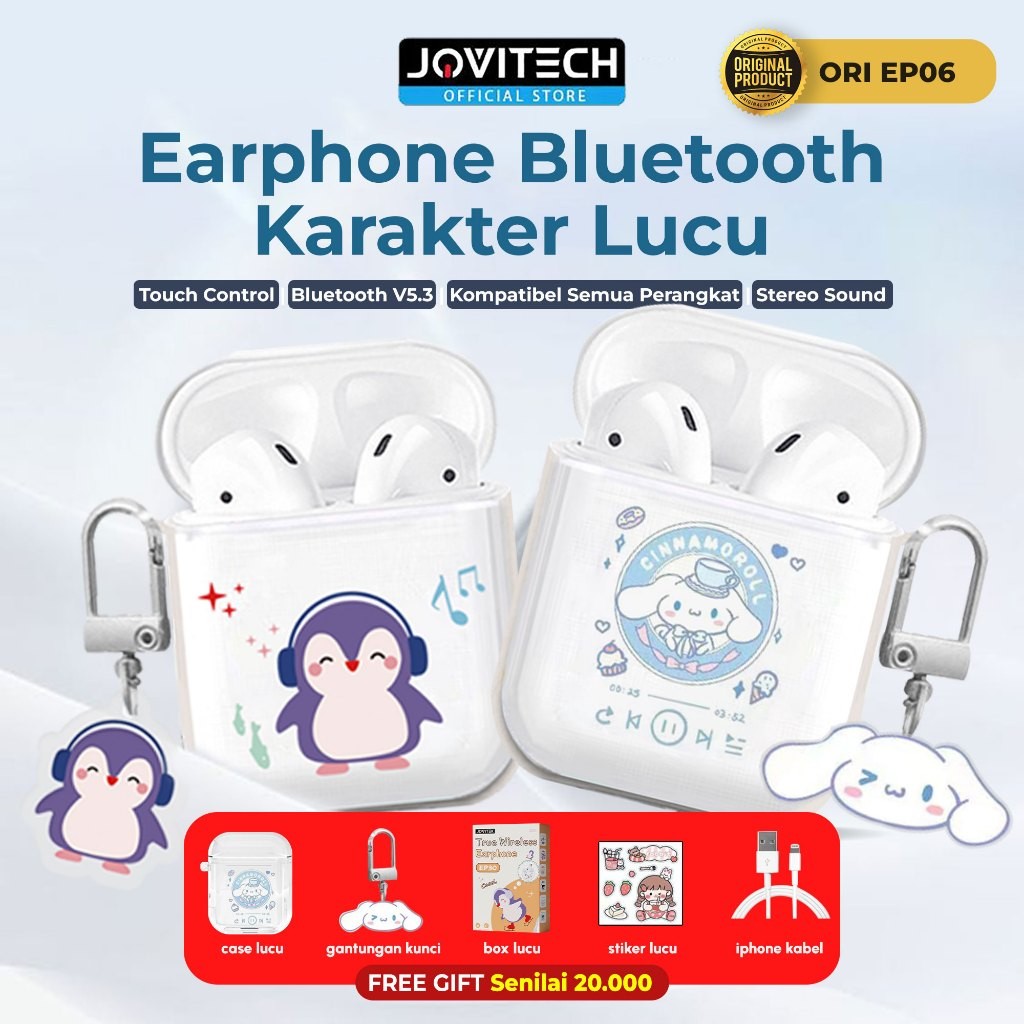 Jovitech Earphone Bluetooth True Wireless Headset Casing Kartun Lucu Transparan HIFI Stereo - EP06