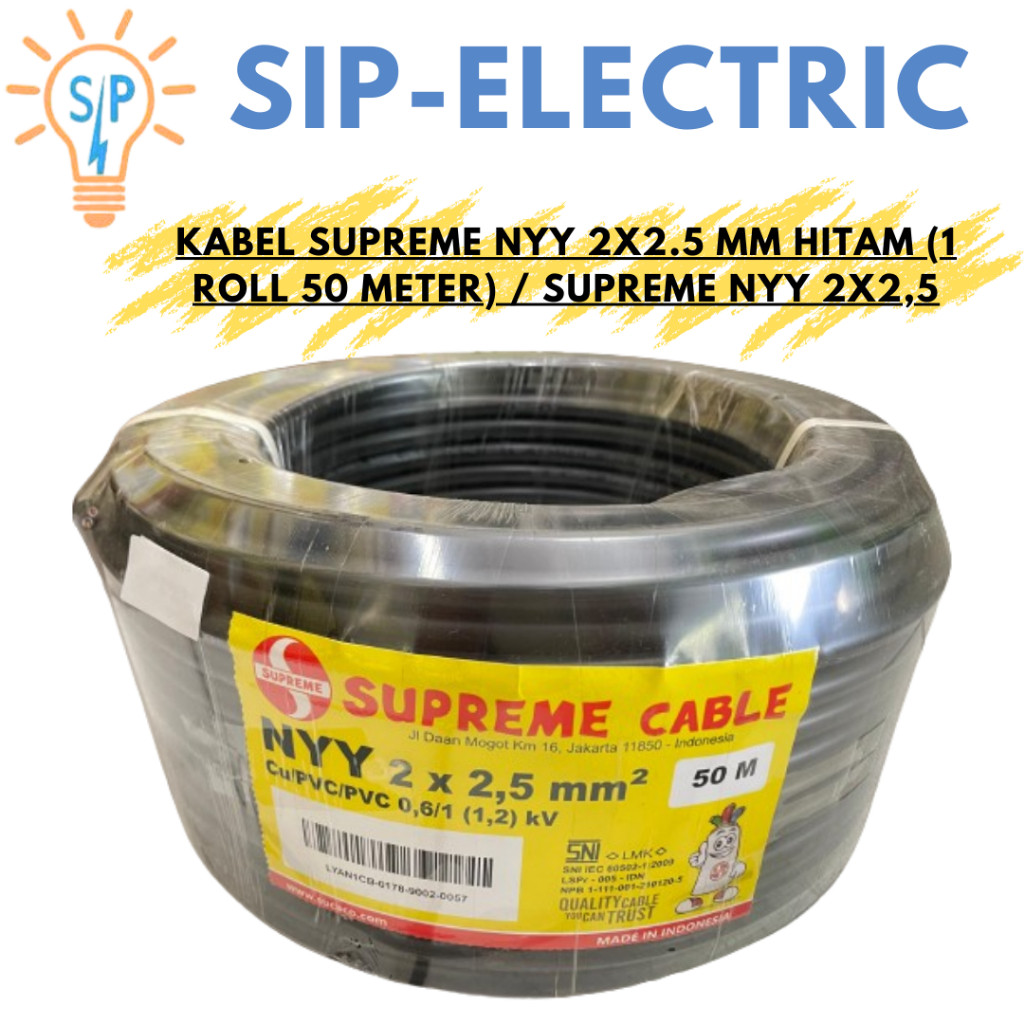 Kabel Supreme Nyy 2X2.5 Mm Hitam (1 Roll 50 Meter) / Supreme Nyy 2X2,5 Mm
