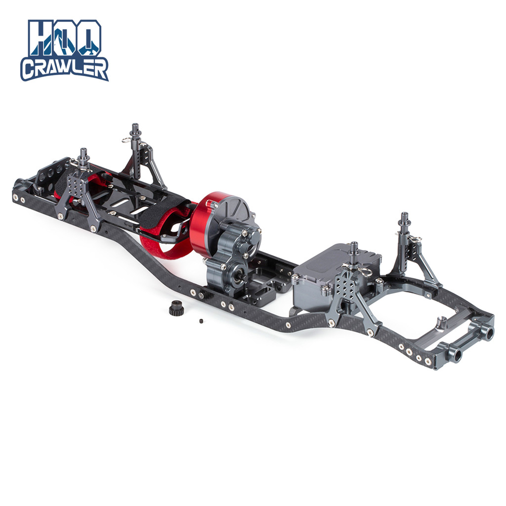 HooCrawler 1/10 RC Crawler Frame -assis Carbon Rails Aluminum -assis Frame Kit with Gearbox for SCX1