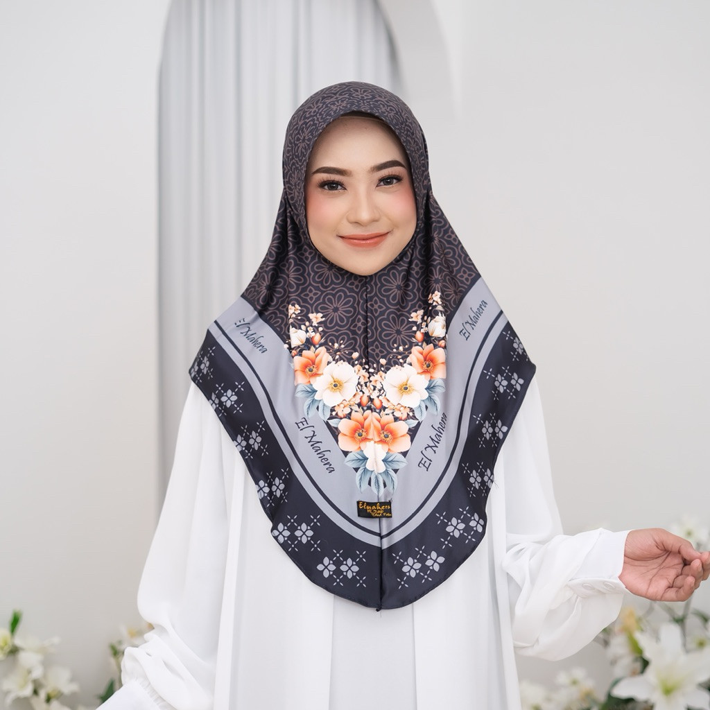 Elmahera- Hijab Instan Bergo Motif Bunga  Printing Jersey Zoya