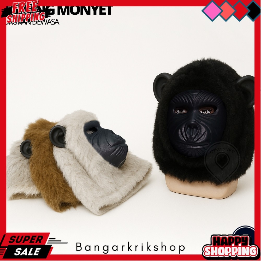 TOPENG MONYET BULU REALISTIS DEWASA | Masker Gorila Cosplay Kostum Karnaval Lucu Viral BG