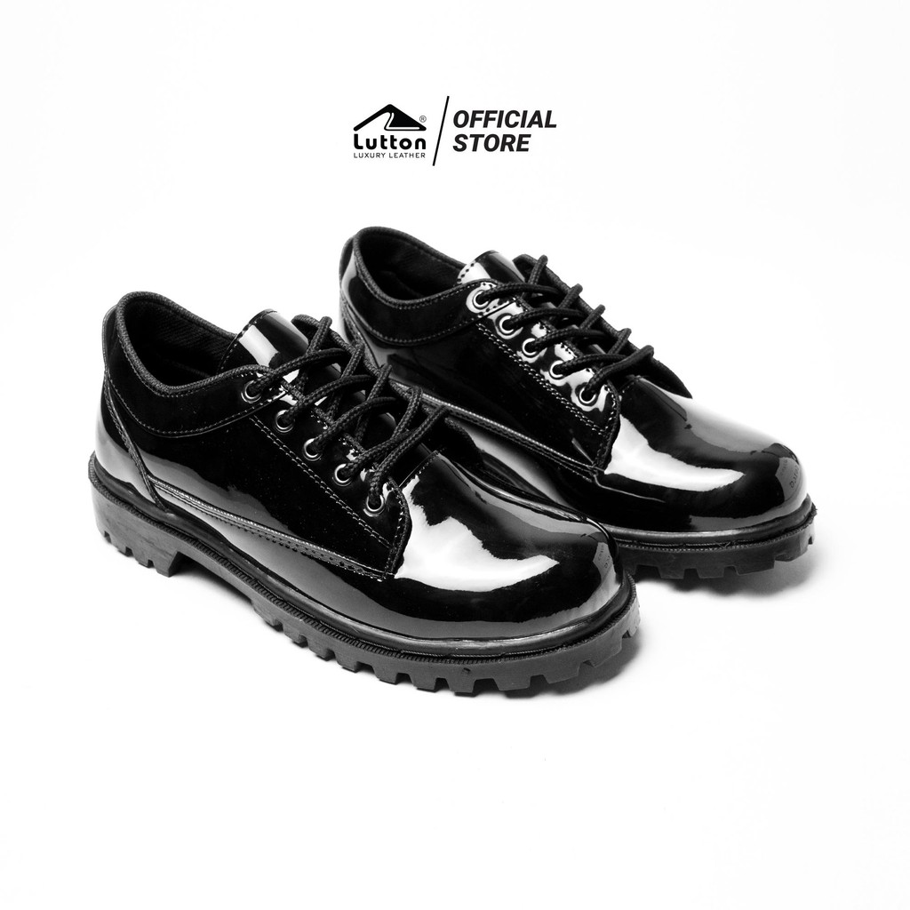 Lutton  Sepatu Pria SESA Kulit Sintetis Premium Sol Tebal Jahit Hitam
