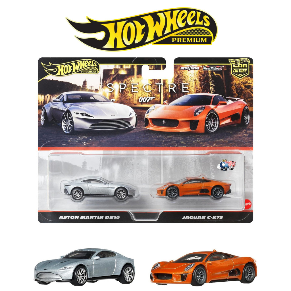 Hot Wheels Premium 2 Pack Aston Martin DB10 Vs Jaguar C-X75 Spectre 007 Mobil Balap