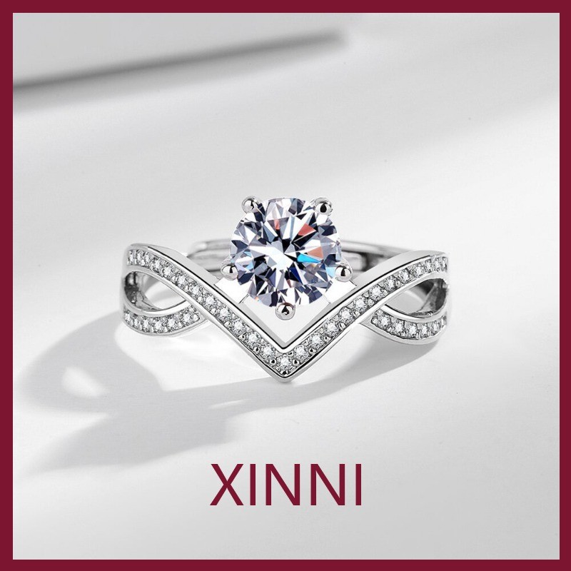 XINNI Cincin Berlian Batu Permata Satu Karat Cincin Pernikahan Wanita dengan Enam Cakar Zircon