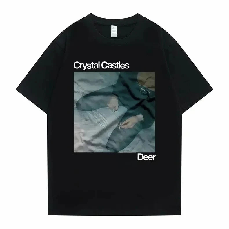 Kaos Cetak Grafis Rusa Crystal Castles Kaos Hip Hop Kasual Vintage Pria Wanita Gothic Atasan Bernapa