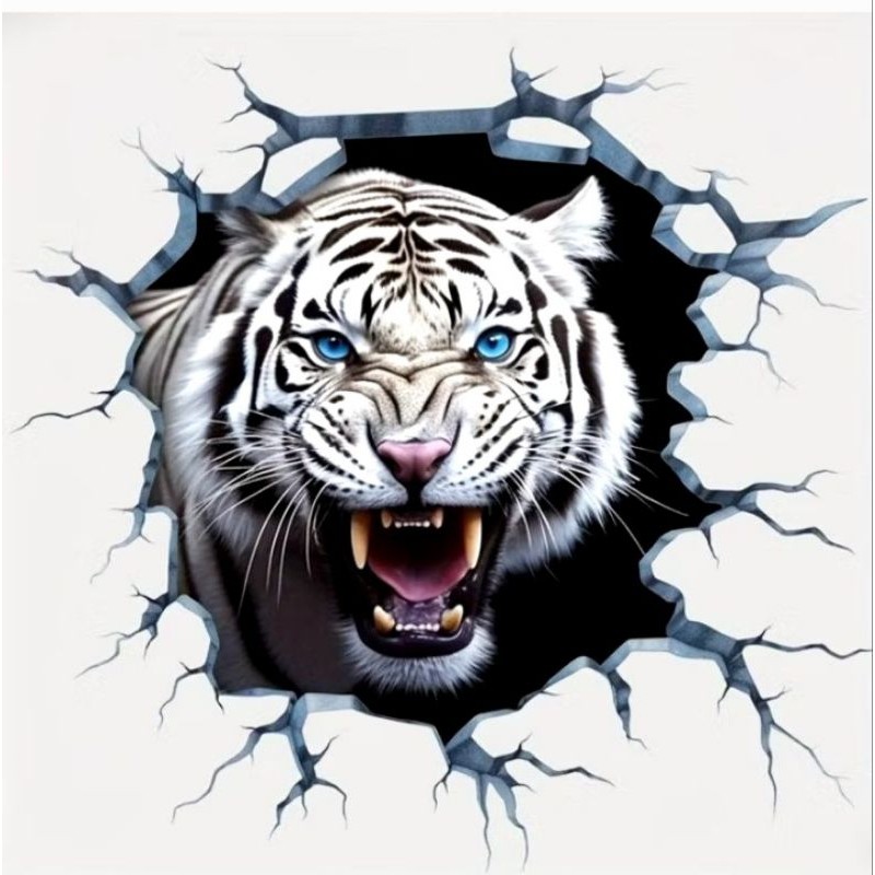 Stiker 3d Macan Putih Keren, Stiker Print Sudah Cutting, Size 6 X 4 Cm
