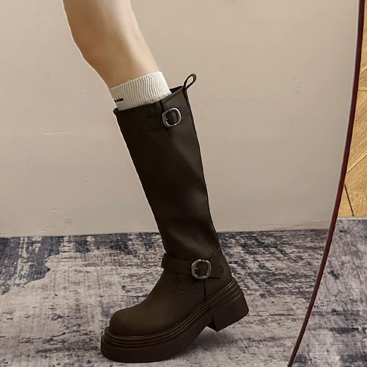 Sepatu bot tinggi bersol tebal, sepatu bot berhak tinggi, sepatu bot panjang