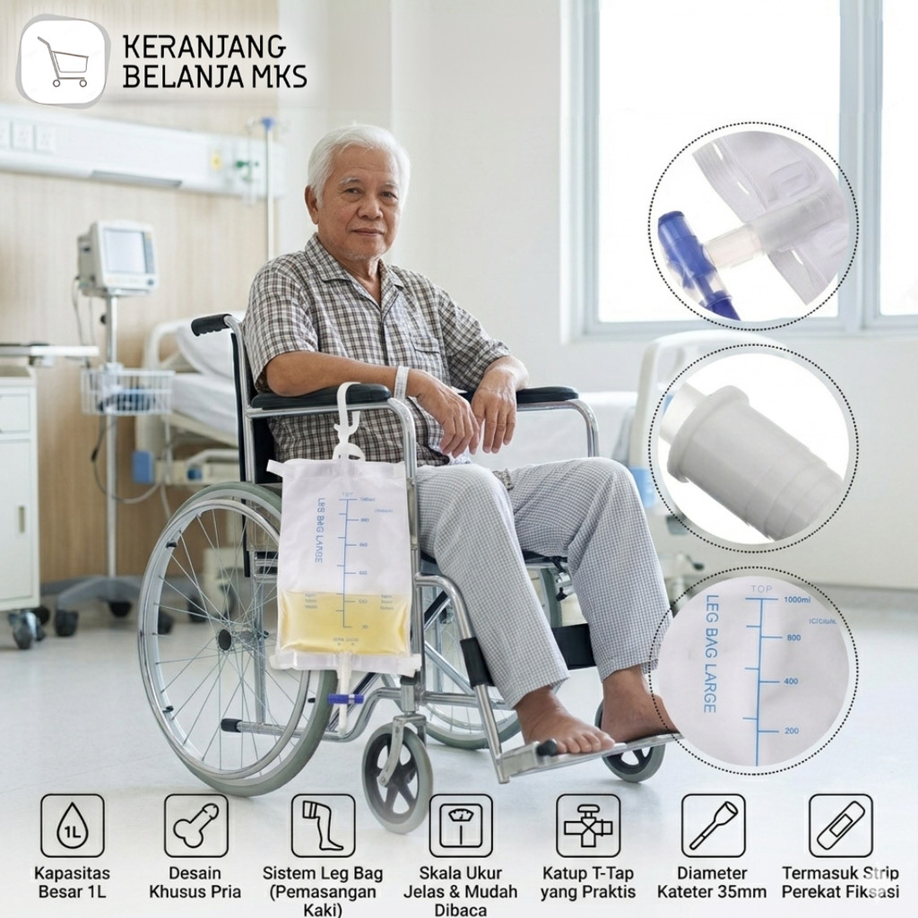 Kantong Urin Kateter Pria Catheter Urinal Bag 1L