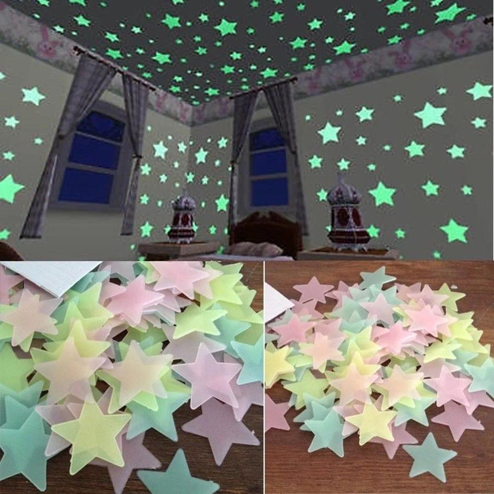 100pcs Fluorescent Glow in the Dark Stars Wall Stickers for Kids Rooms Decoration Livingroom Baby Be