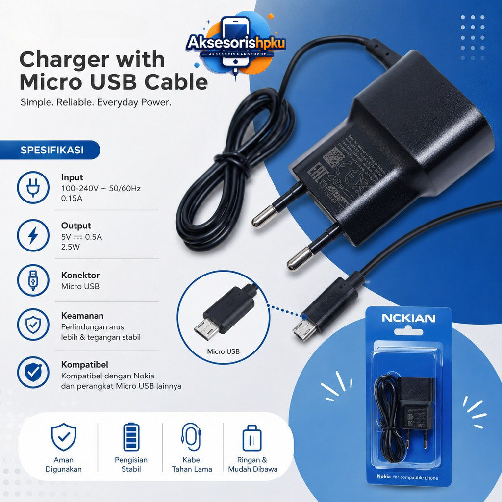 [N97 MICRO] Travel Charger Nokia Lumia USB Micro Packing Press Casan HP Nokia Android lama