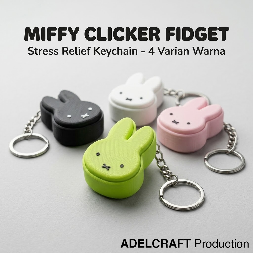Pusapu - Miffy Clicker Fidget Gantungan Kunci Kelinci Mechanical Keyboard 3D ASMR PETG