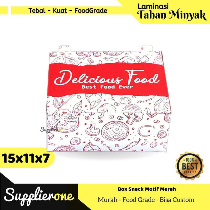 Dus Snack Motif 15x11x7 isi 50/ Dus Kue / Dus cemilan / Box kemasan Snack - 15x11x7 Merah