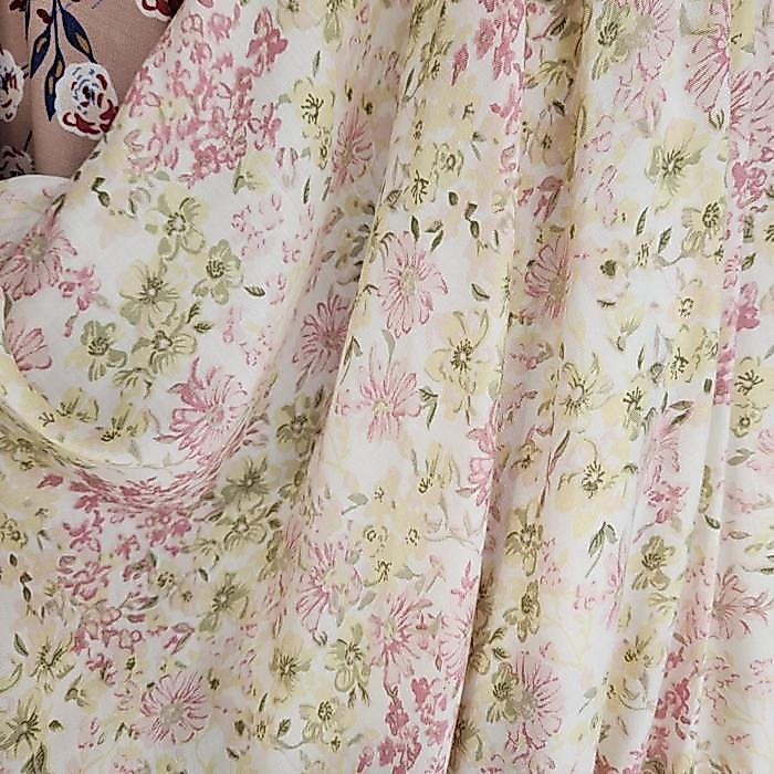 Bahan kain katun rayon Viscose motif bunga warna pink cantik