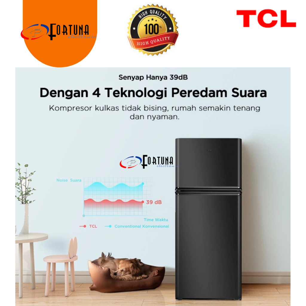 TP TCL Kulkas 2 Pintu F130-A50 / F136-A50 - Kapasitas 118L - Rak Freezer Terpisah - 3D Surround Cool