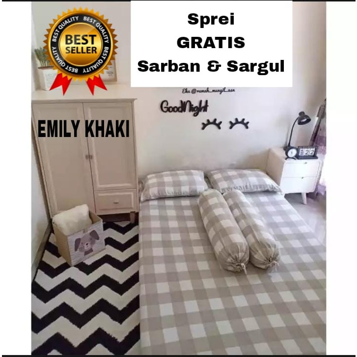 GANDISOP Sprei Kotak Emily Khaki 120x200 160x200 180x200 Free Sarban Sargul / Sprei Motif Kotak Kota