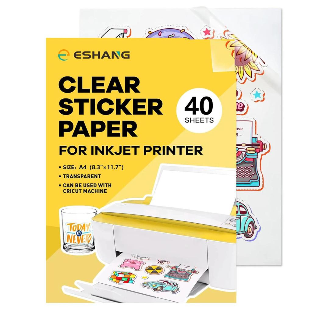 40 Lembar Kertas Stiker Vinyl Transparan A4 untuk Printer Inkjet, Kertas Stiker Tidak Tahan Air