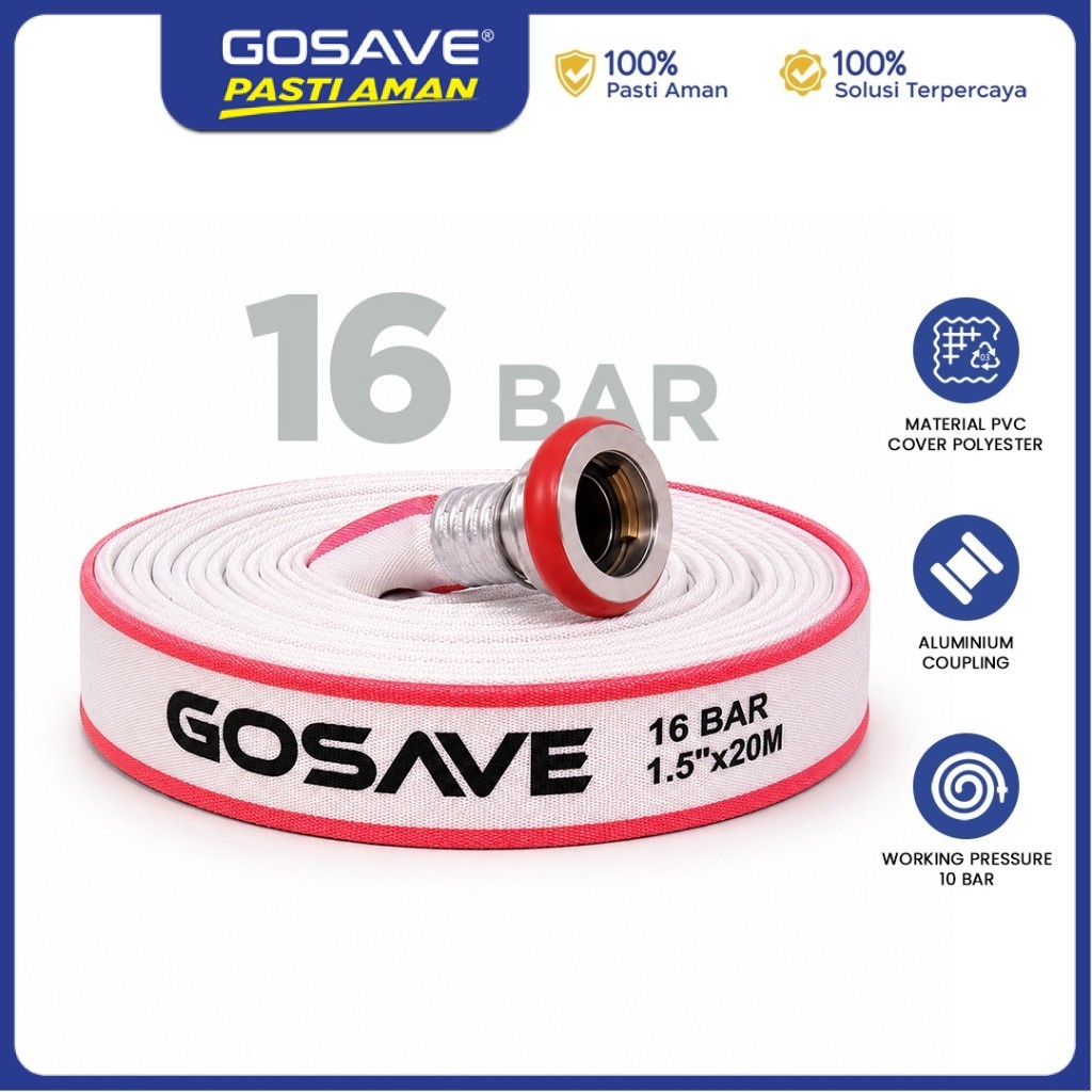 GOSAVE Fire Hose 16 Bar Selang Pemadam Kebakaran Coupling Aluminium Tahan Tekanan Alat Pemadam Kebak