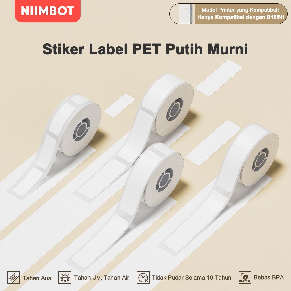 

NIIMBOT N1/B18 Kertas Label Putih PET, Stiker Label untuk Nama, Teks, dan Kode Batang