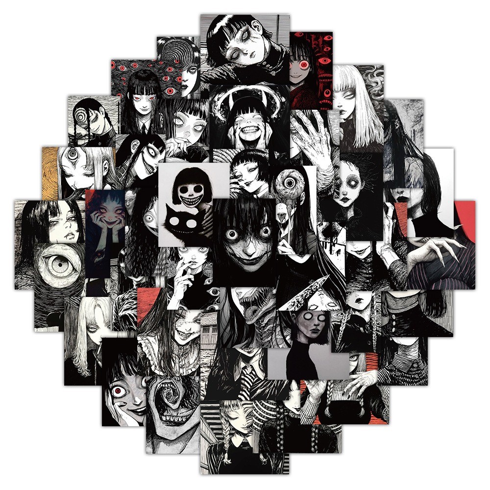 

10/30/50pcs Black White Horror Style Girl Cartoon Stickers Dark Graffiti Decals Suitcase Helmet Notebook Waterproof Sticker Pack