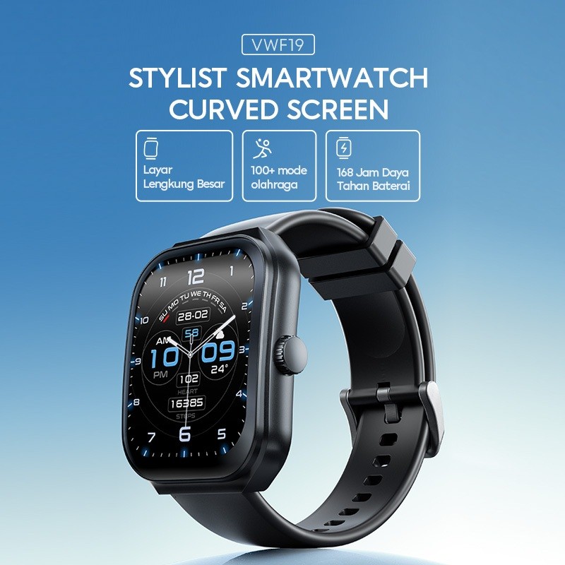 

VIVAN Curved Smartwatch VWF19 100+ Sports Mode IP68 Professional Health Monitoring Garansi 12 Bulan