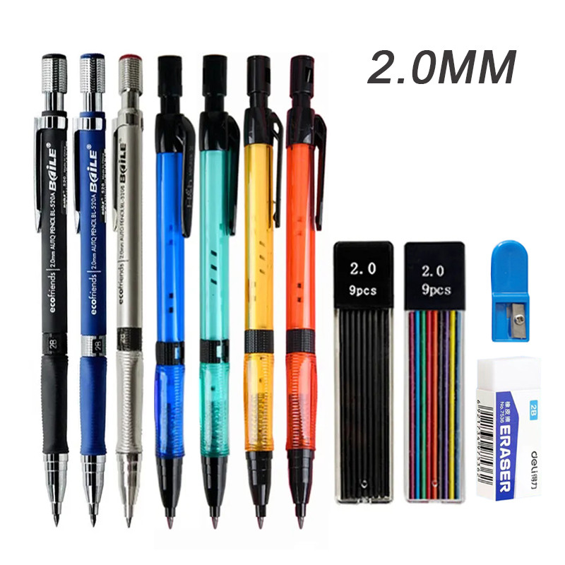 

Mechanical Pencil Set 2.0mm with 2B Black/Colors Lead Refill for Writing Sketching Art Drawing Painting School Automatic Pencils