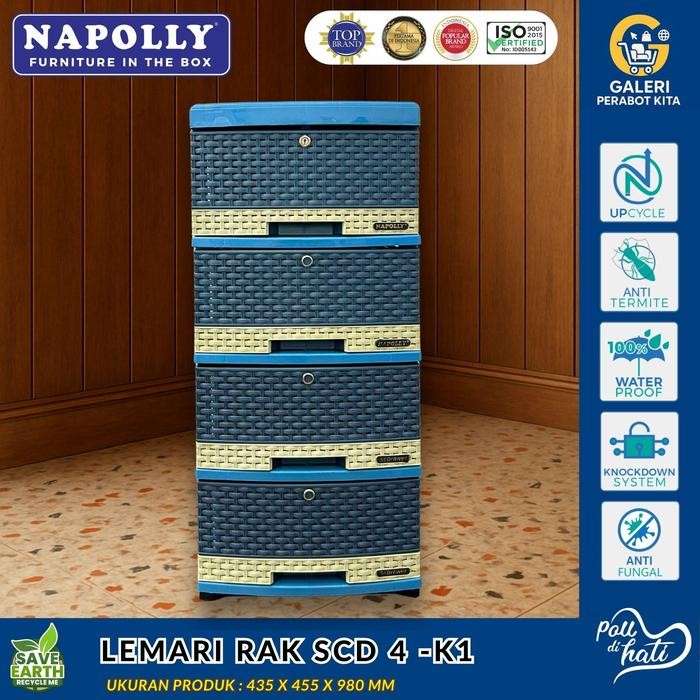 LEMARI PLASTIK NAPOLLY SCD 4 SUSUN 4 LACI DI LENGKAPI RODA DAN KUNCI LACI NAPOLI - BLUE JEANS